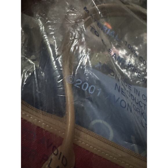 VTG Avon Denim Handbag Purse 2001 Gingham Lining Tan Burgundy Y2K NEW NOS Retro - Picture 4 of 4